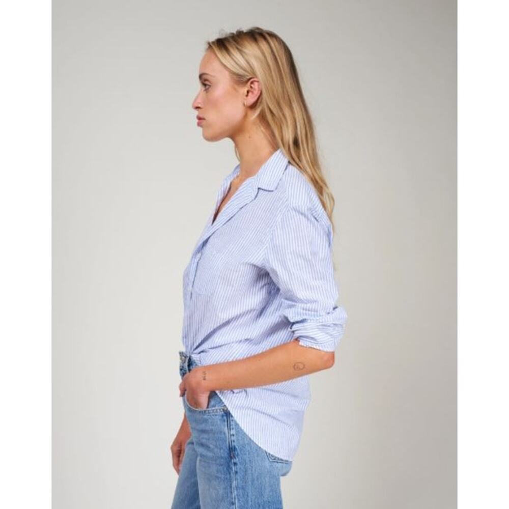 Frank & Eileen Eileen Relaxed Button-Up Shirt Superluxe Navy Thin Stripe Sze XXS - Picture 7 of 12
